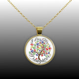 I Love My Daughter Puzzle Piece Tree Autism Awareness Folk Art Style 1" Pendant Necklace in Gold Tone