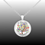 I Love My Daughter Puzzle Piece Tree Autism Awareness Folk Art Style 1" Pendant Necklace in Silver Tone