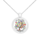 I Love My Daughter Puzzle Piece Tree Autism Awareness Folk Art Style 1" Pendant Necklace in Silver Tone