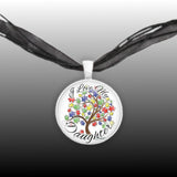 I Love My Daughter Puzzle Piece Tree Autism Awareness Folk Art Style 1" Pendant Necklace in Silver Tone