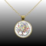 I Love My Granddaughter Puzzle Piece Tree Autism Awareness Folk Art Style 1" Pendant Necklace in Gold Tone