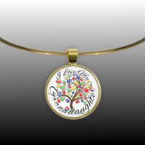 I Love My Granddaughter Puzzle Piece Tree Autism Awareness Folk Art Style 1" Pendant Necklace in Gold Tone