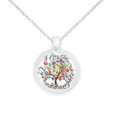 I Love My Granddaughter Puzzle Piece Tree Autism Awareness Folk Art Style 1" Pendant Necklace in Silver Tone