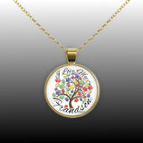 I Love My Grandson Puzzle Piece Tree Autism Awareness Folk Art Style 1" Pendant Necklace in Gold Tone