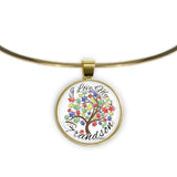 I Love My Grandson Puzzle Piece Tree Autism Awareness Folk Art Style 1" Pendant Necklace in Gold Tone
