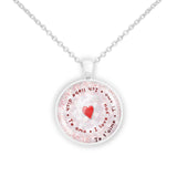 I Love You in English, Spanish, French, German & Italian Heart Swirl 1" Pendant Necklace in Silver Tone