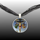 Jesus w/ Angels From Mond Crucifixion By Raphael Pendant Necklace in Silver Tone
