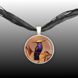 Black Breasted Plovercrest Hummingbird Art Painting Pendant Necklace in Silver Tone