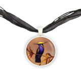 Black Breasted Plovercrest Hummingbird Art Painting Pendant Necklace in Silver Tone