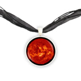 Fireball Sun Solar System Pendant Necklace in Silver Tone