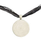 Angel Silhouette w/ White Background Pendant Necklace in Silver Tone