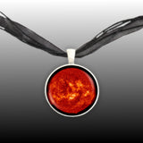 Fireball Sun Solar System Pendant Necklace in Silver Tone