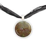 Amethyst Woodstar Hummingbird Art Painting Pendant Necklace in Silver Tone