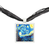 The Starry Night Van Gogh Art Painting Pendant Necklace in Silver Tone