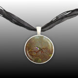 Amethyst Woodstar Hummingbird Art Painting Pendant Necklace in Silver Tone