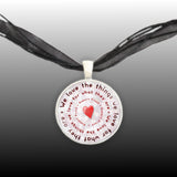 We Love the Things We Love for What They Are Robert Frost Quote Heart Bullseye Pendant Necklace in Silver Tone
