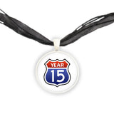 Life Is A Highway Year 2015 Route Sign Illustration Pendant Necklace in Silver Tone, Celebrate Birth Year, Anniversary