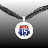 Life Is A Highway Year 2015 Route Sign Illustration Pendant Necklace in Silver Tone, Celebrate Birth Year, Anniversary