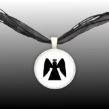 Angel Silhouette w/ White Background Pendant Necklace in Silver Tone