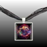 Cassiopeia A Supernova Remant in Constellation Cassiopeia Space Pendant Necklace in Silver Tone