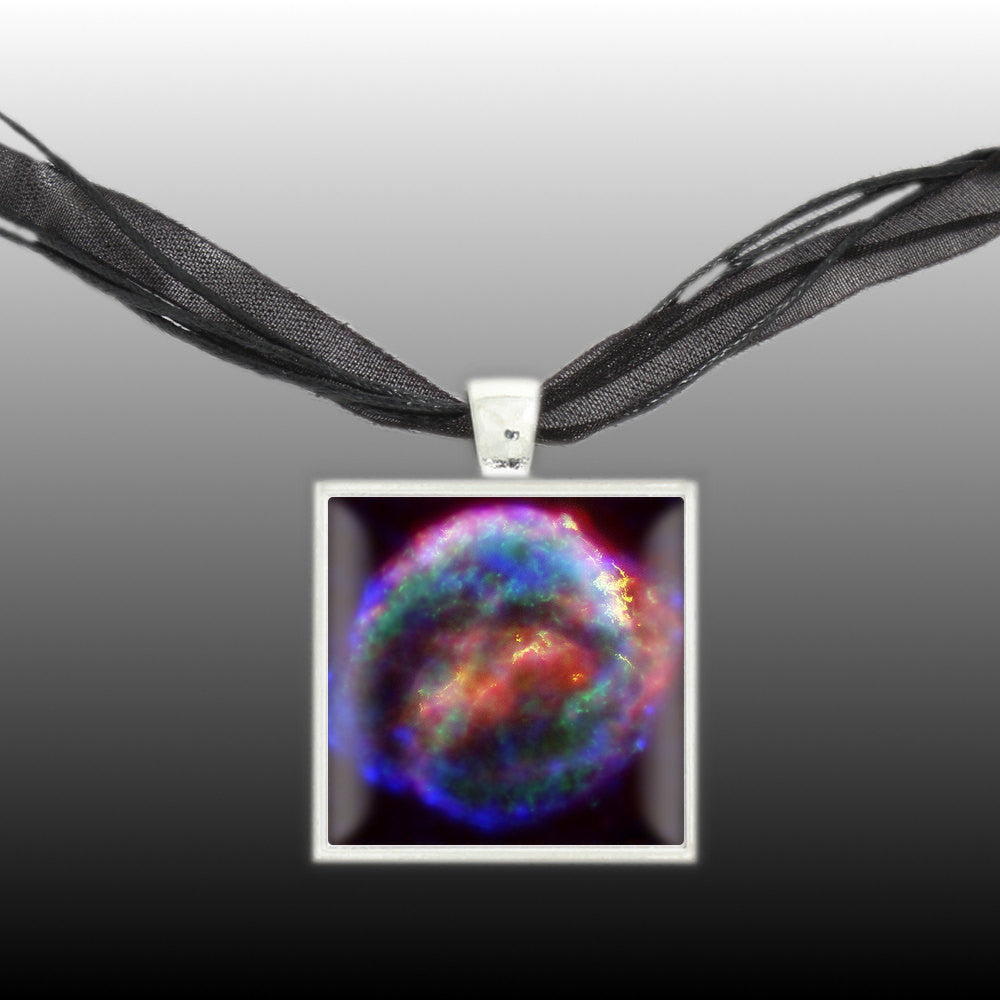 Kepler's Supernova Remnant in the Constellation Ophiuchus Space Pendant Necklace in Silver Tone