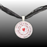 Shoot for the Moon ... Les Brown Quote Heart Swirl Pendant Necklace in Silver Tone