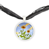 Sunflowers Reaching Toward the Sky Ranson Art Painting Pendant Necklace in Silver Tone