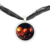 Apples & Strawberries Kleitsch Art Painting Pendant Necklace in Silver Tone, Celebrate Autumn, Harvest