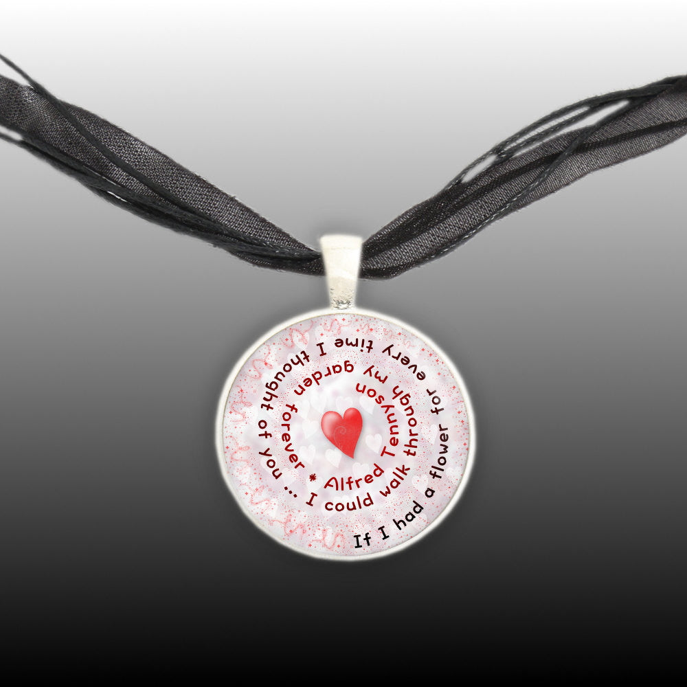 If I Had a Flower for Every Time I Thought of You ... Tennyson Quote Swirl Pendant Necklace in Silver Tone