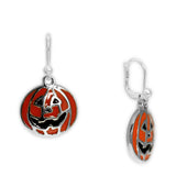 Black Toothed & Smilin' Orange Jack-o-lantern Pumpkin Earrings in Silver Tone Celebrate Halloween, Autumn