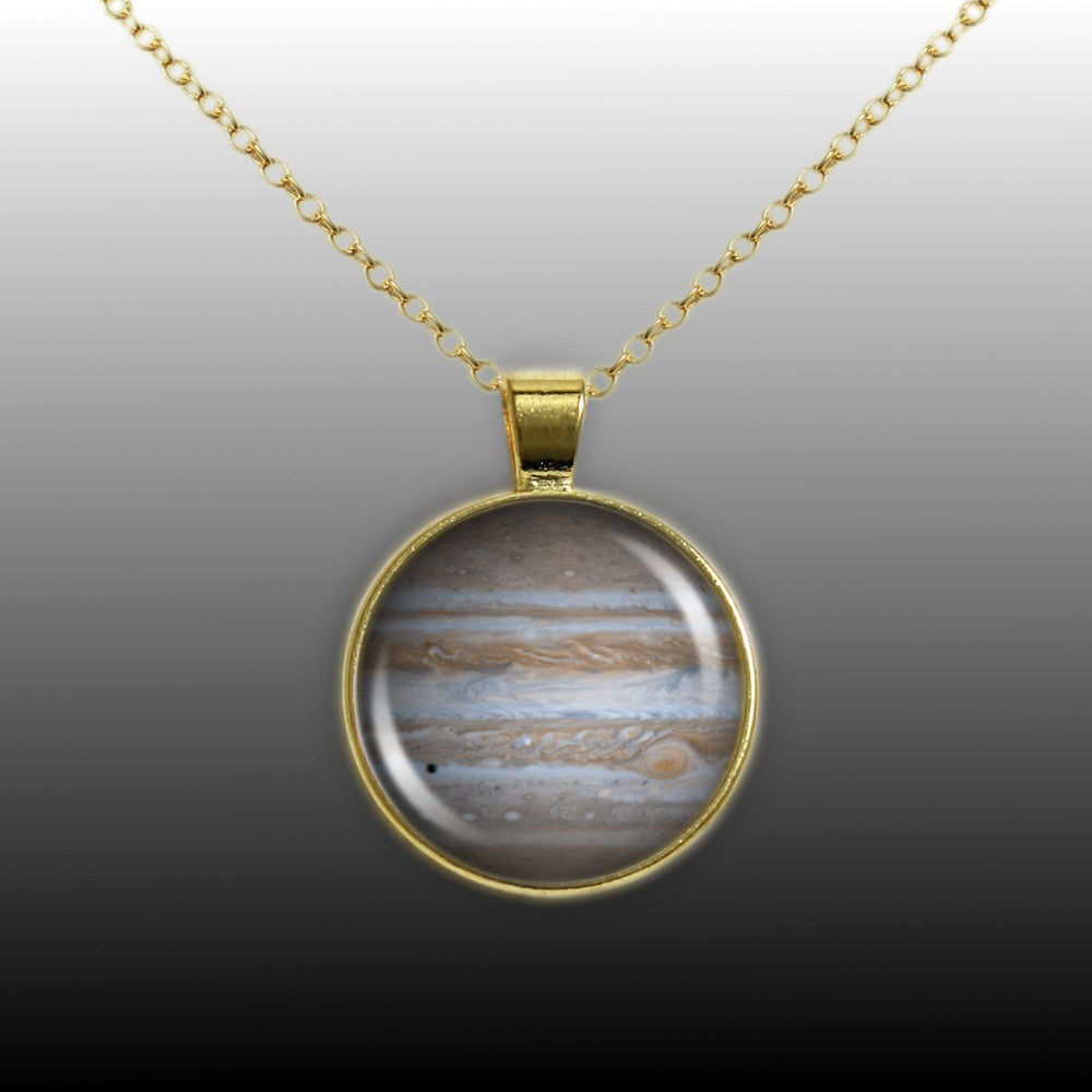 Planet Jupiter Solar System Space 1" Pendant Necklace in Gold Tone