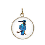 Common Kingfisher Bird Color Pencil Drawing Style 3/4" Charm for Petite Pendant or Bracelet in Silver Tone or Gold Tone