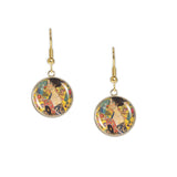 Fanning Lady By Klimt Art Painting Dangle Earrings w/ 3/4" Art Print Charms in Silver Tone or Gold Tone