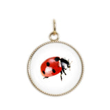 Ladybug Color Pencil Drawing Style 3/4" Charm for Petite Pendant or Bracelet in Silver Tone or Gold Tone