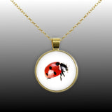 Ladybug Color Pencil Drawing Style 1" Pendant Necklace in Gold Tone