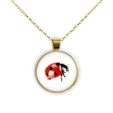 Ladybug Color Pencil Drawing Style 1" Pendant Necklace in Gold Tone