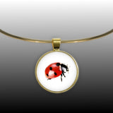 Ladybug Color Pencil Drawing Style 1" Pendant Necklace in Gold Tone