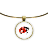 Ladybug Color Pencil Drawing Style 1" Pendant Necklace in Gold Tone