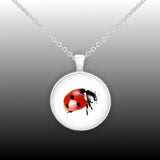 Ladybug Color Pencil Drawing Style 1" Pendant Necklace in Silver Tone