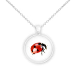 Ladybug Color Pencil Drawing Style 1" Pendant Necklace in Silver Tone
