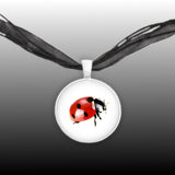 Ladybug Color Pencil Drawing Style 1" Pendant Necklace in Silver Tone