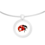 Ladybug Color Pencil Drawing Style 1" Pendant Necklace in Silver Tone