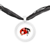 Ladybug Color Pencil Drawing Style 1" Pendant Necklace in Silver Tone