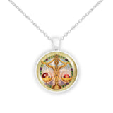 Libra the Scales Astrological Sign in the Zodiac Illustration 1" Pendant Necklace in Silver Tone