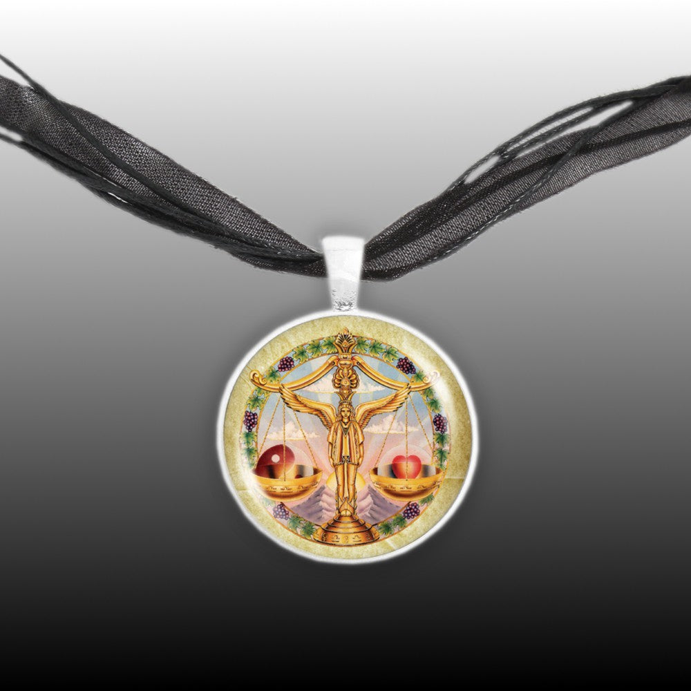 Libra the Scales Astrological Sign in the Zodiac Illustration 1" Pendant Necklace in Silver Tone