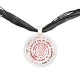 Love Is Friendship Caught On Fire Quote Swirl Vortex 1" Pendant Necklace in Silver Tone