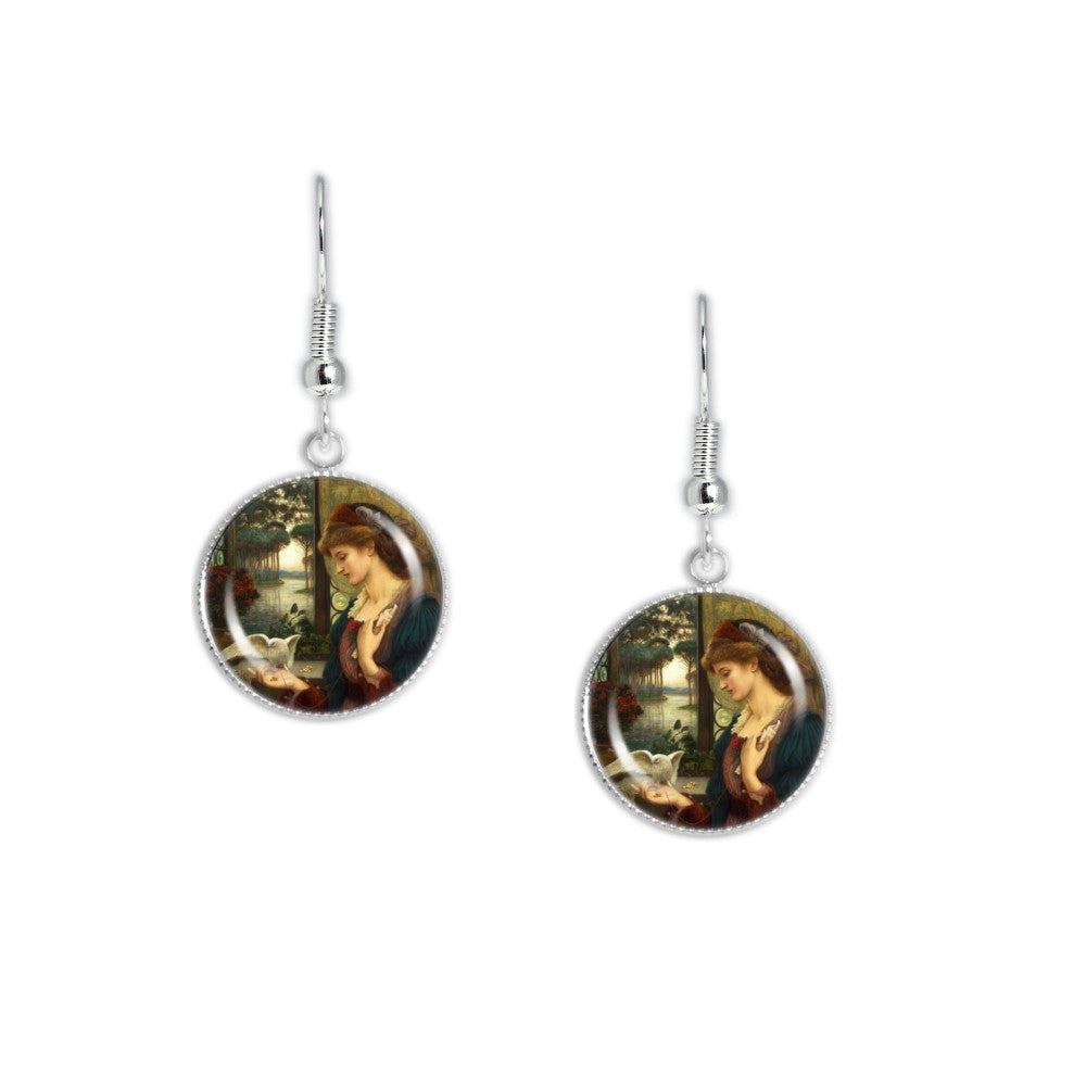 Love's Messenger Stillman Painting Dangle Earrings w/ 3/4" Art Charms in Silver Tone or Gold Tone