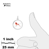 Red Male Cardinal Color Pencil Drawing Style 3/4" Art Charm for Petite Pendant or Bracelet in Silver Tone