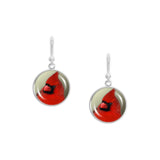 Crimson Red Northern Male Cardinal Bird Photo Dangle Earrings w/ 3/4" Charms in Silver Tone