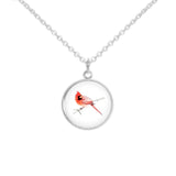 Red Male Cardinal Color Pencil Drawing Style 3/4" Art Charm for Petite Pendant or Bracelet in Silver Tone